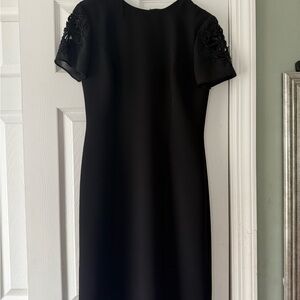 Donna Morgan Black Midi Dress with Embroidered Sleeves